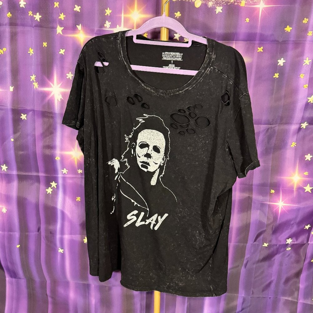 Torrid - Halloween Relax Fit Cotton Destructed Tunic Tee - Mineral Black - 1x